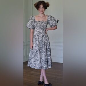 Selkie The Puff-Sleeve Day Midi Dress Sz Small